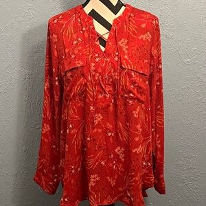 a.n.a Red Floral Long Sleeve Blouse